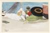 JOSEPH SOUTHALL Two watercolor and pencil studies.